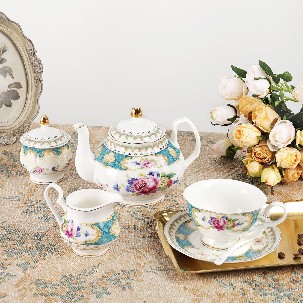 Blue Floral Porcelain Tea Set