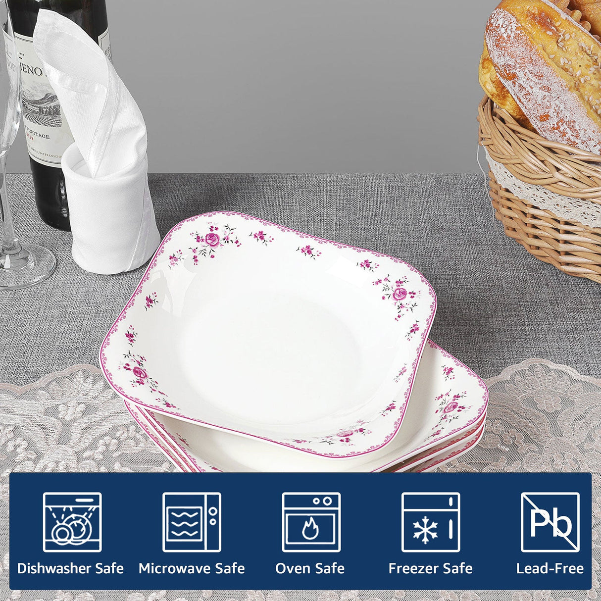 Porcelain Square Round Plates Set