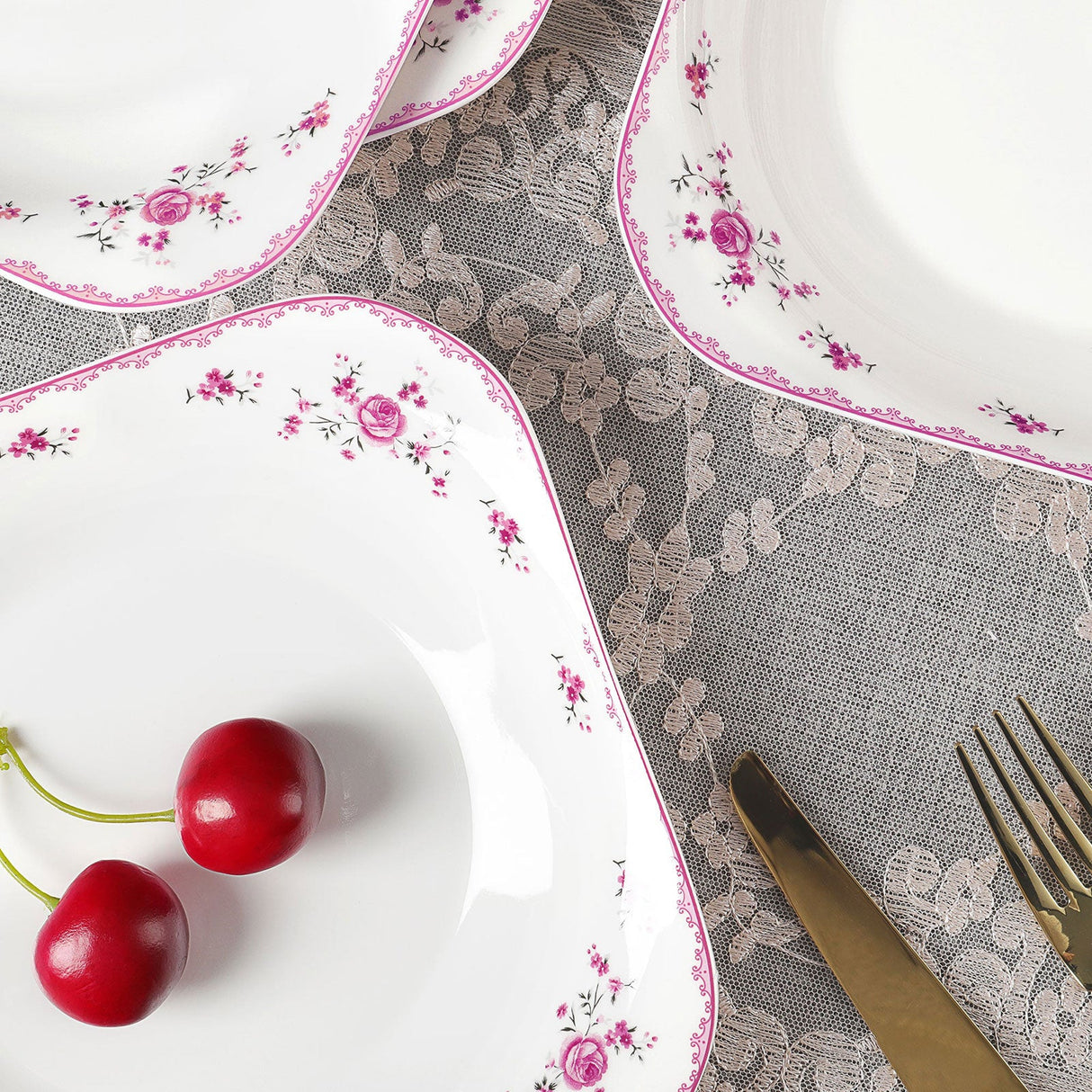 Porcelain Square Round Plates Set