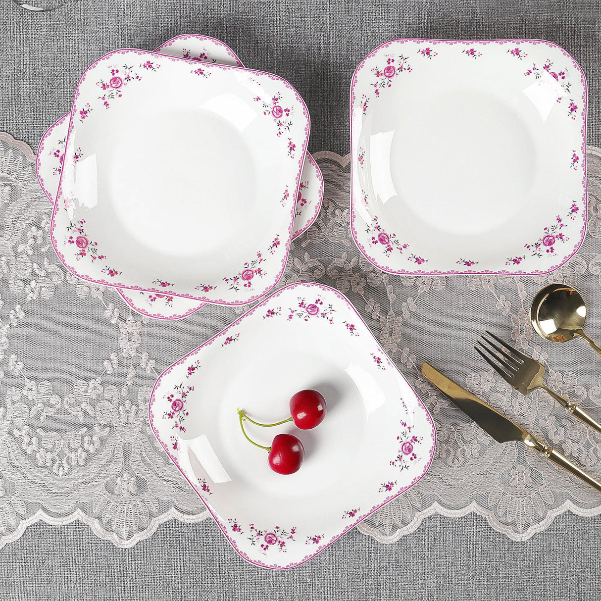 Porcelain Square Round Plates Set