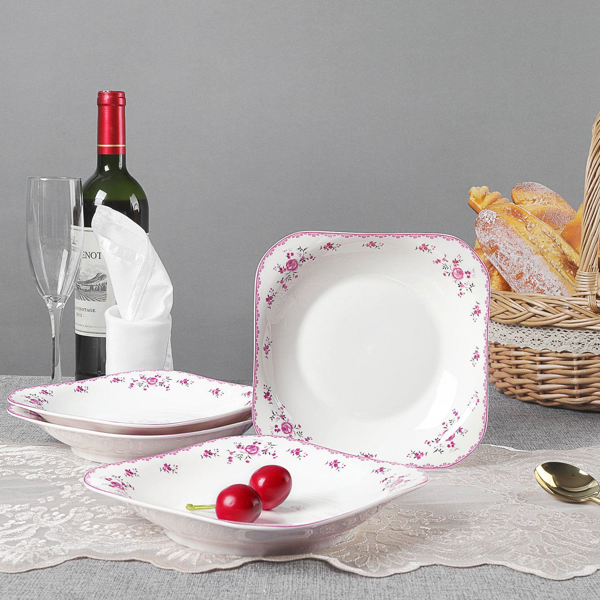 Porcelain Square Round Plates Set