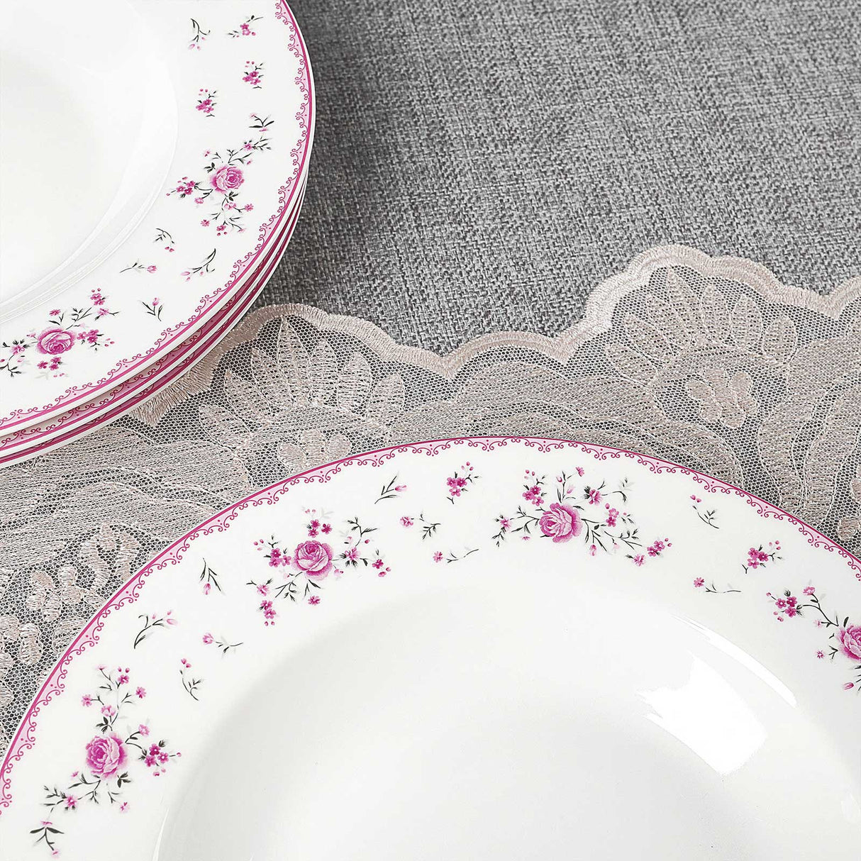 Porcelain Square Round Plates Set