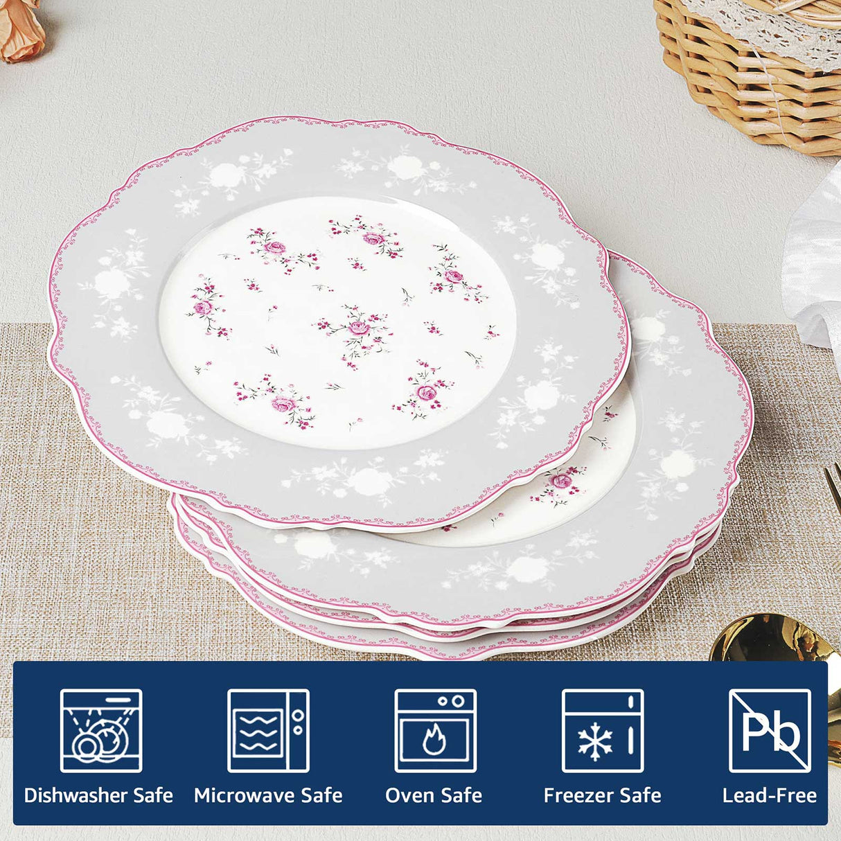 Porcelain Square Round Plates Set