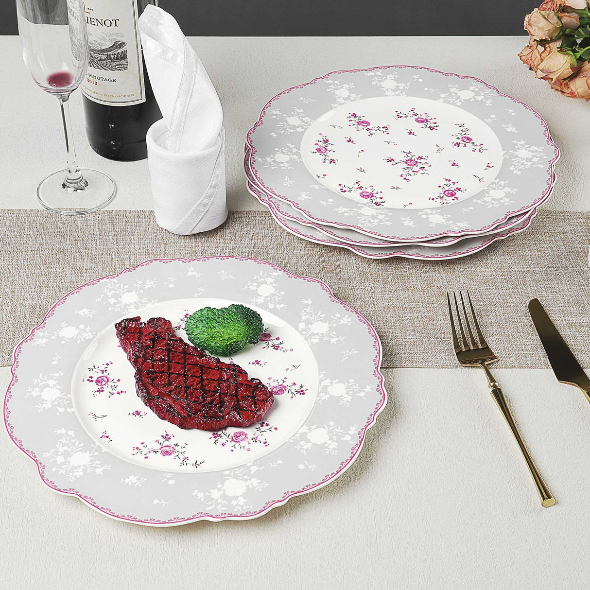 Porcelain Square Round Plates Set