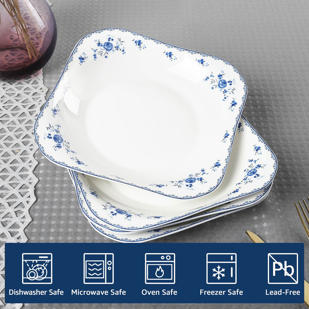Blue Floral Porcelain Plates Set