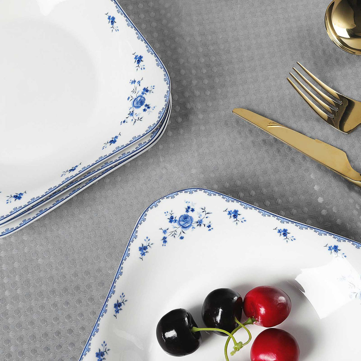 Blue Floral Porcelain Plates Set