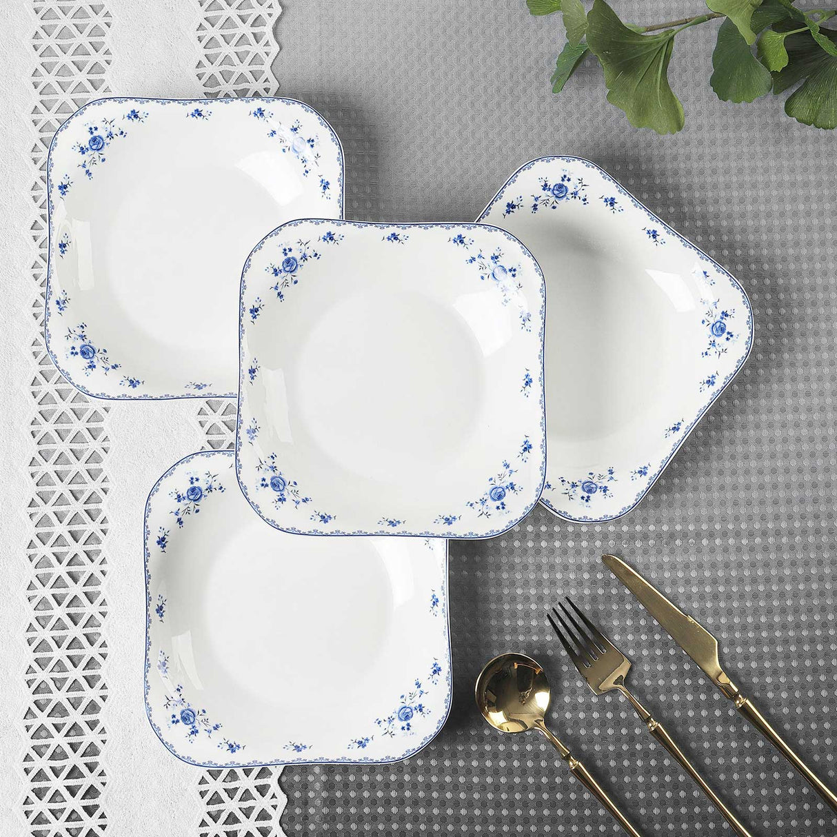 Blue Floral Porcelain Plates Set