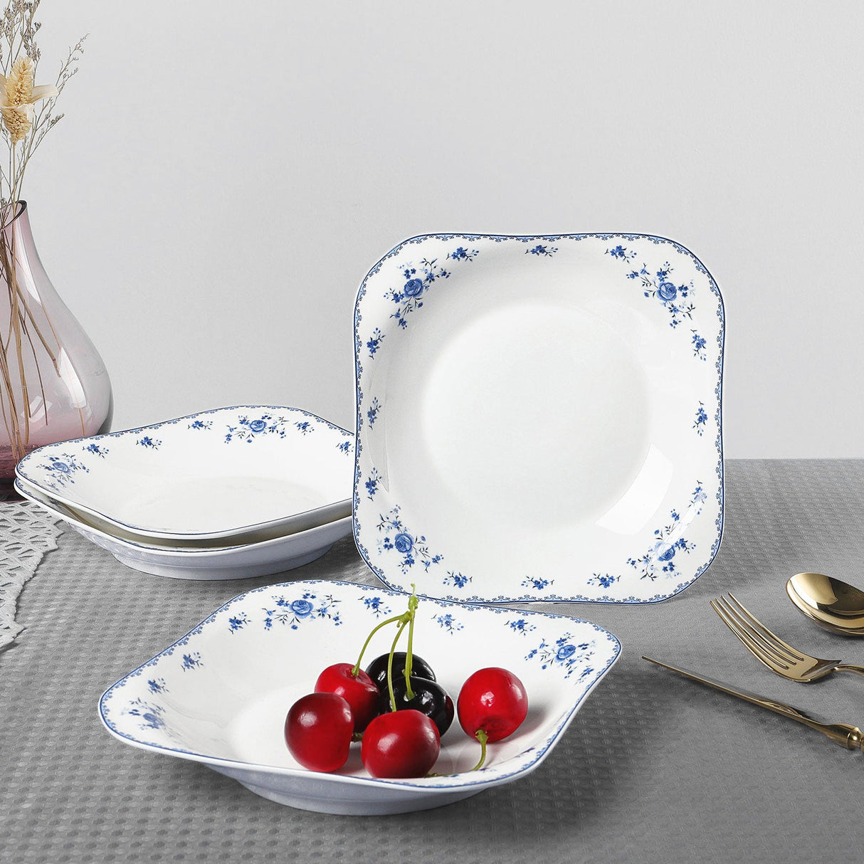 Blue Floral Porcelain Plates Set