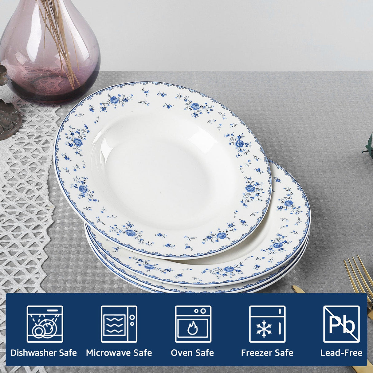 Blue Floral Porcelain Plates Set