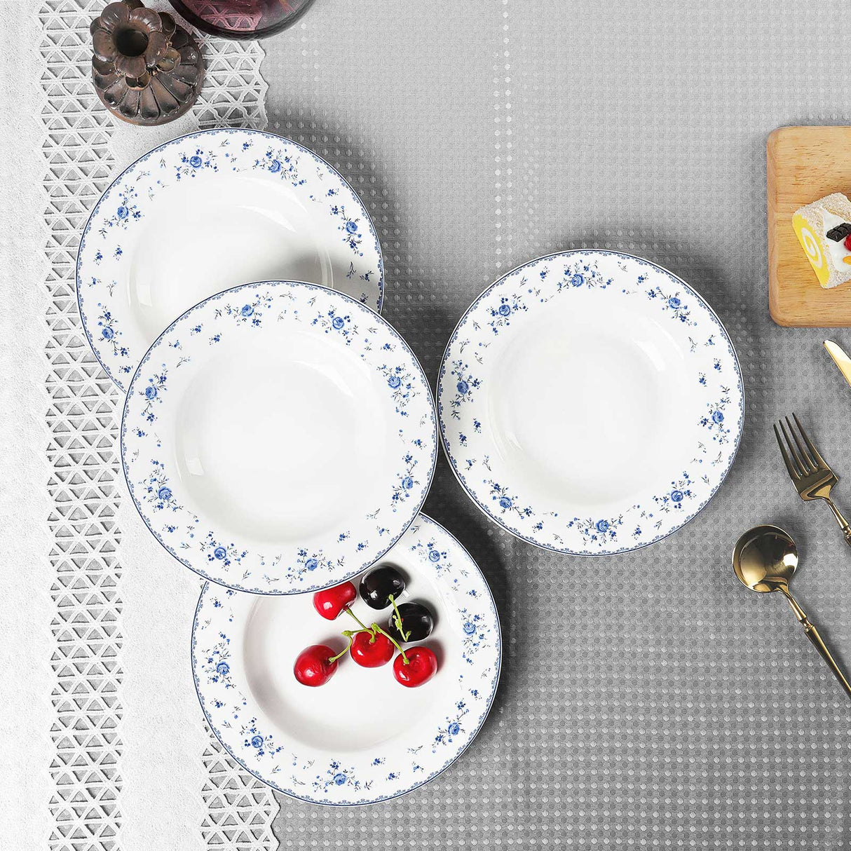Blue Floral Porcelain Plates Set
