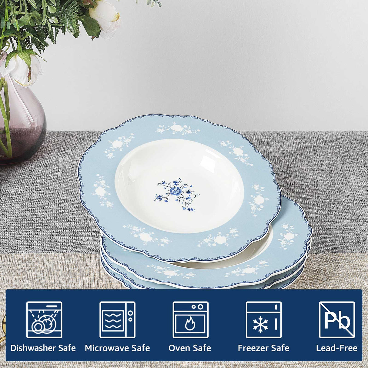 Blue Floral Porcelain Plates Set