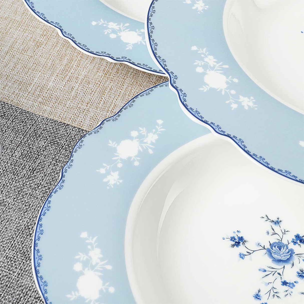 Blue Floral Porcelain Plates Set