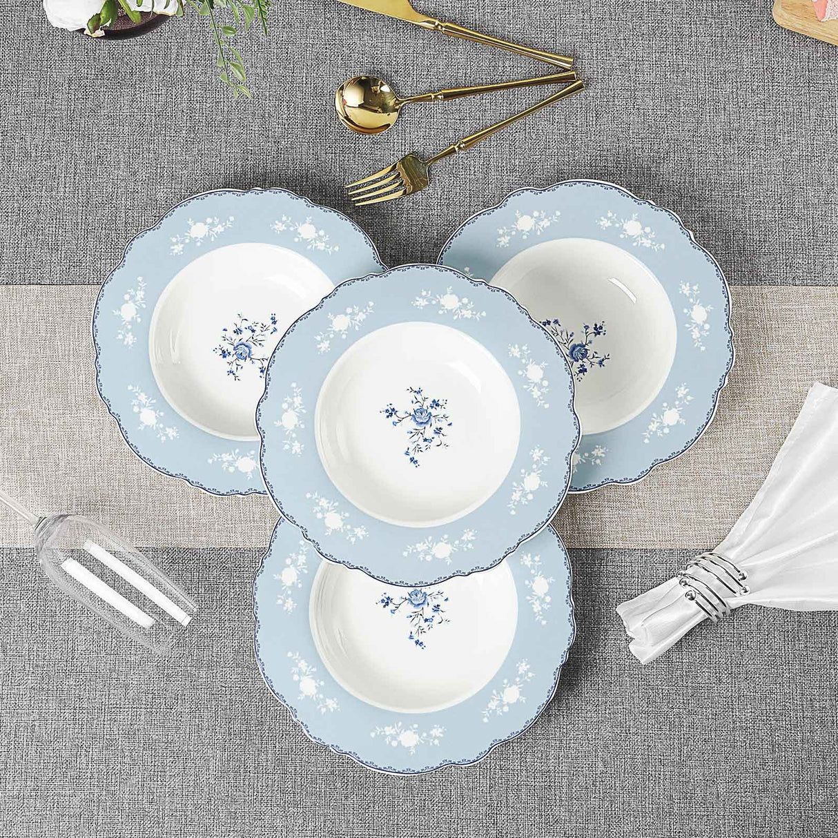 Blue Floral Porcelain Plates Set
