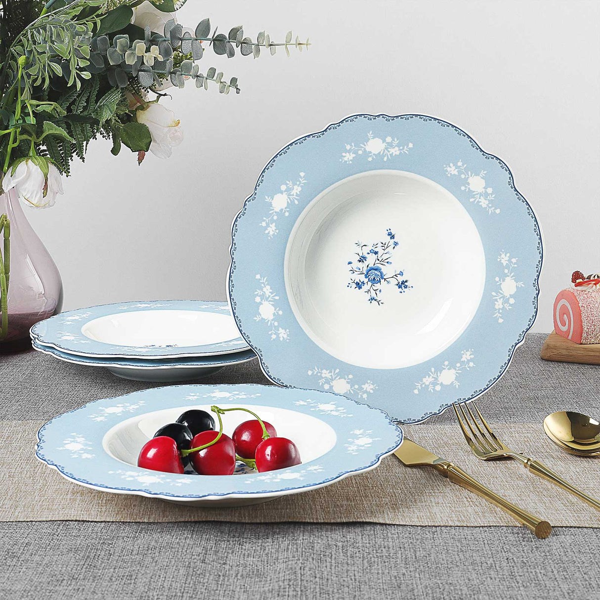 Blue Floral Porcelain Plates Set