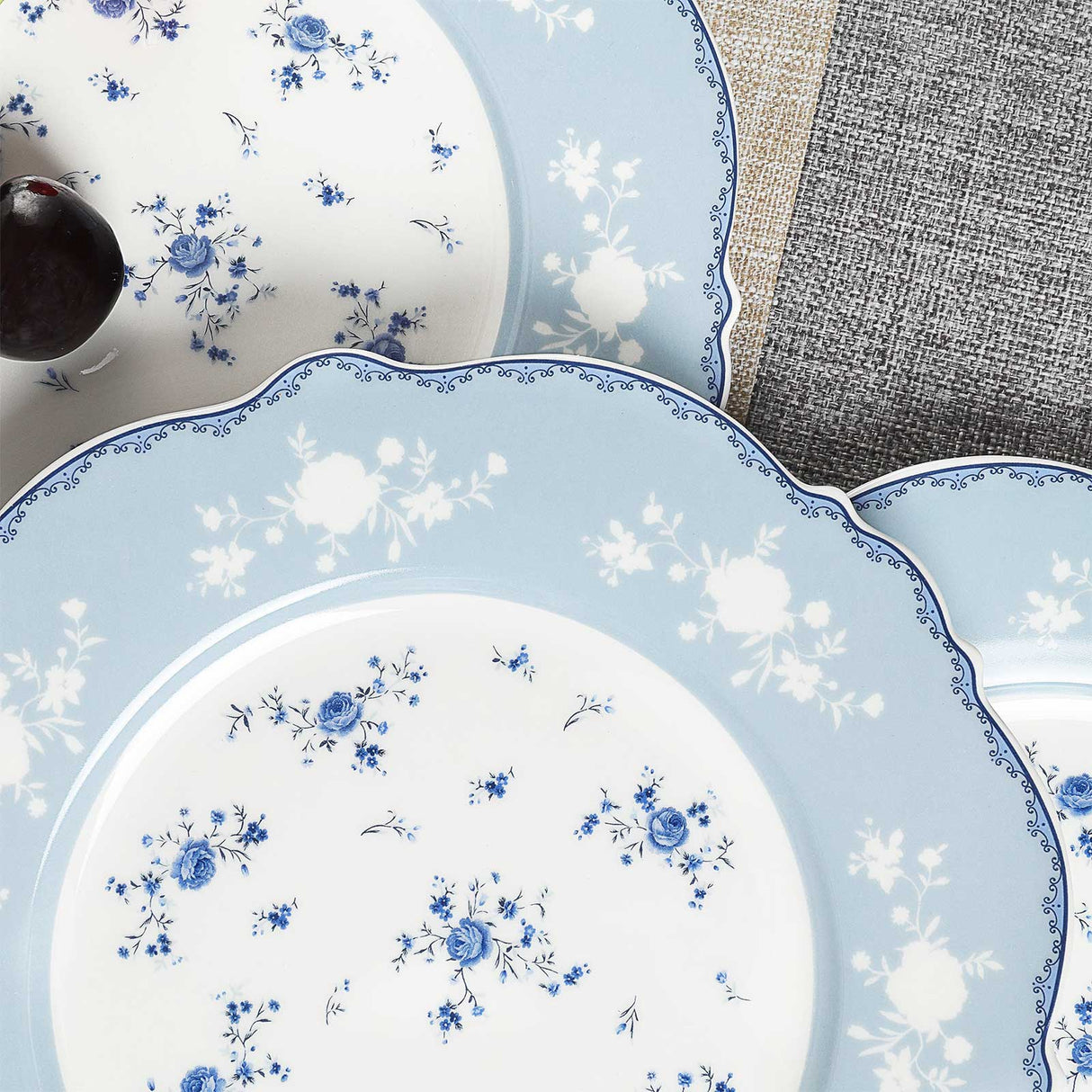 Blue Floral Porcelain Plates Set
