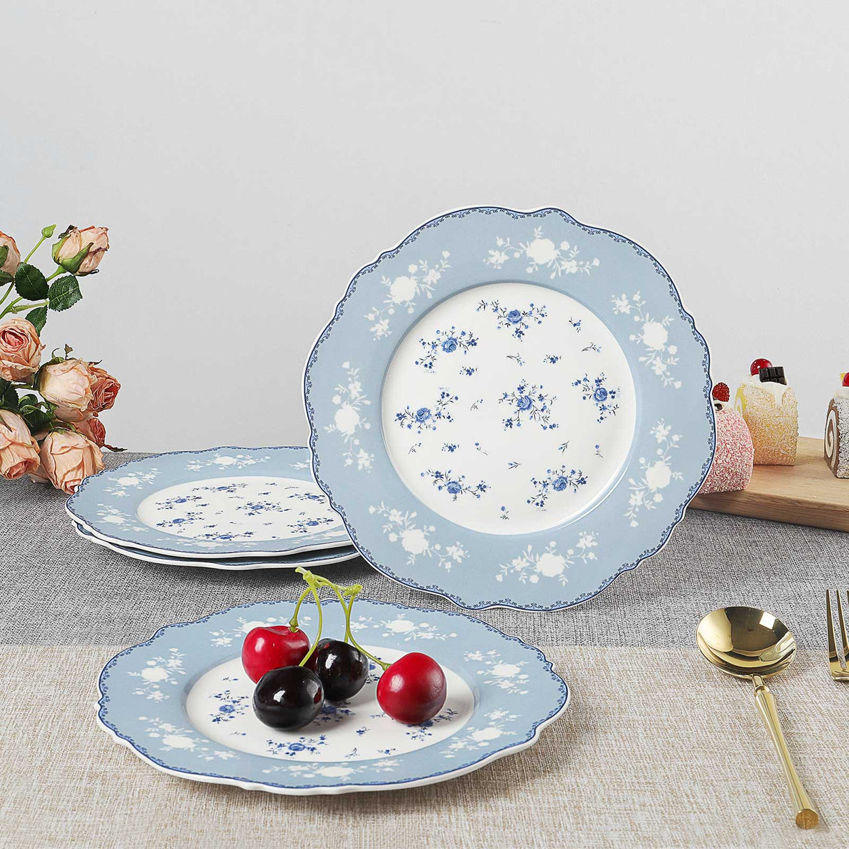 Blue Floral Porcelain Plates Set