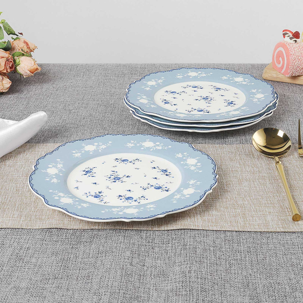 Blue Floral Porcelain Plates Set