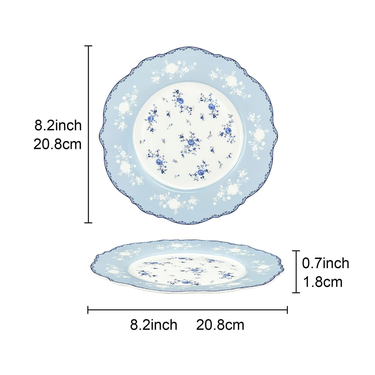 Blue Floral Porcelain Plates Set