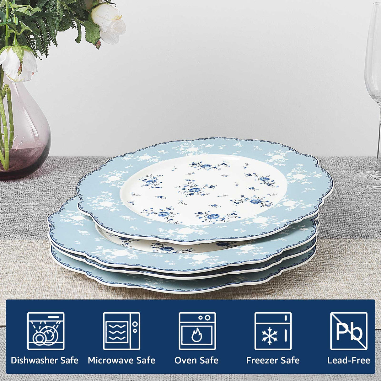 Blue Floral Porcelain Plates Set