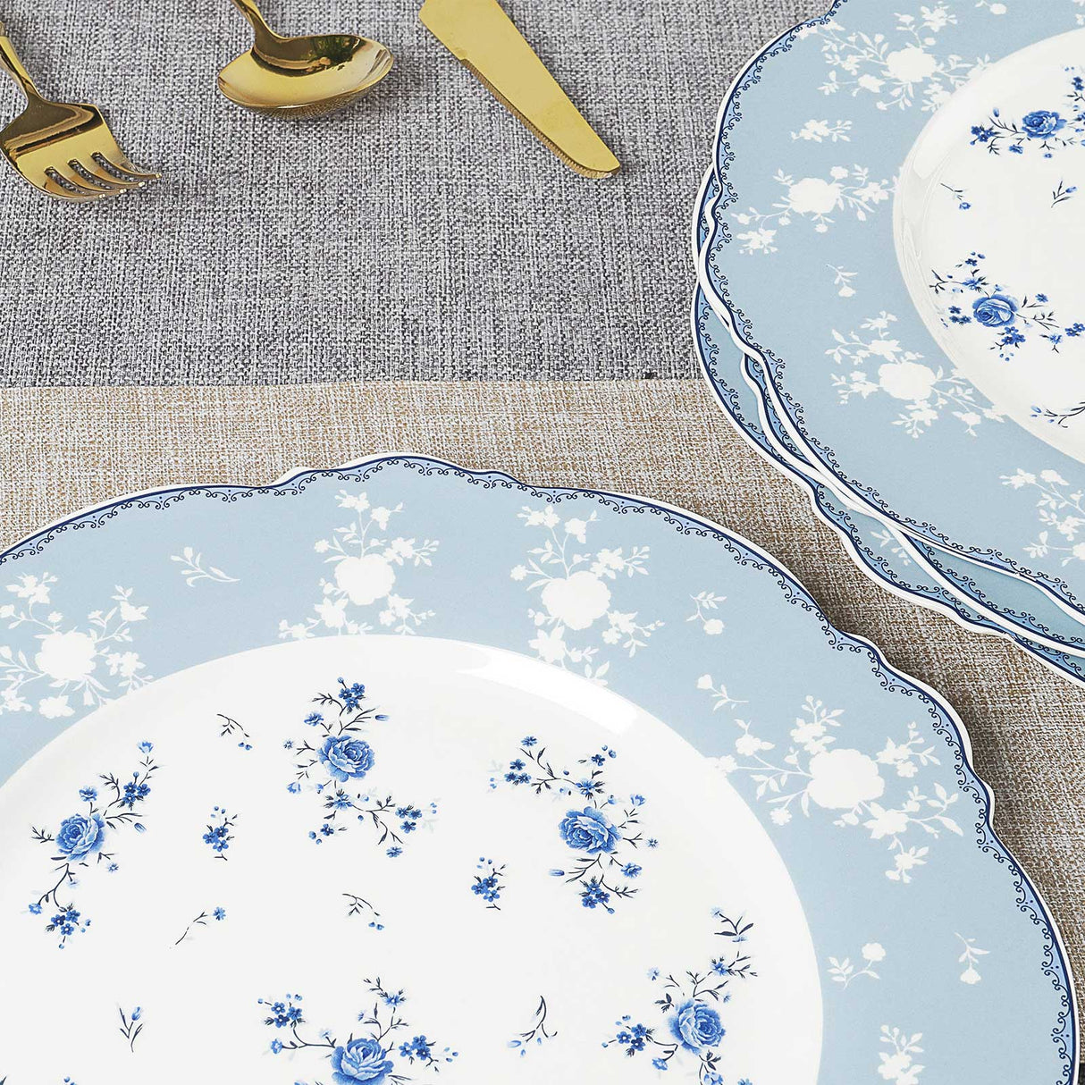 Blue Floral Porcelain Plates Set