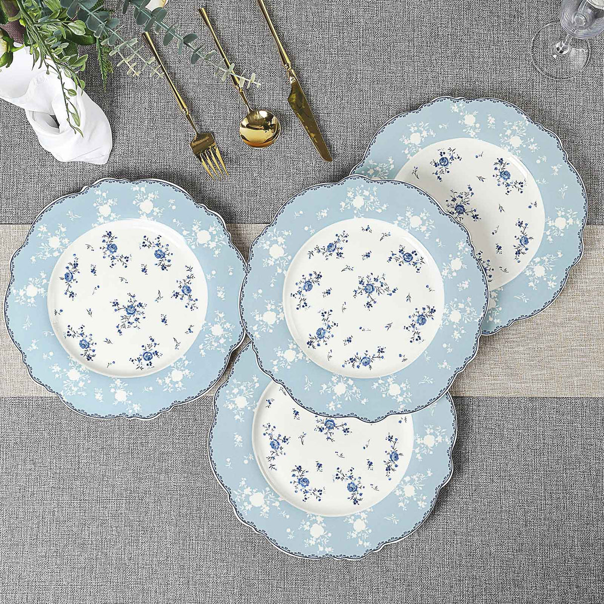 Blue Floral Porcelain Plates Set