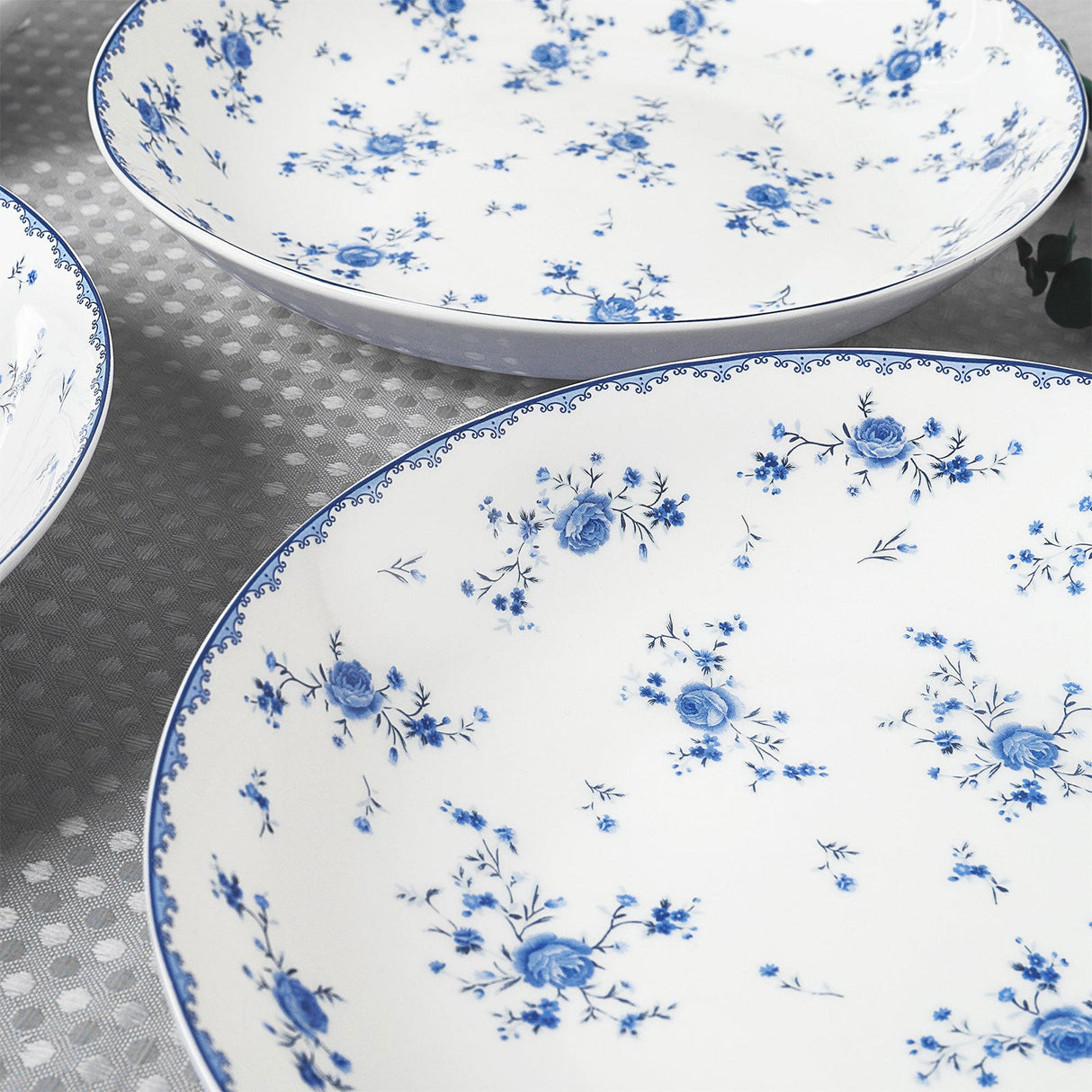 Blue Floral Porcelain Plates Set