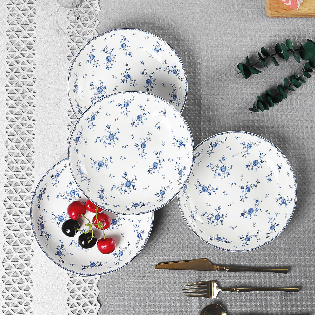 Blue Floral Porcelain Plates Set