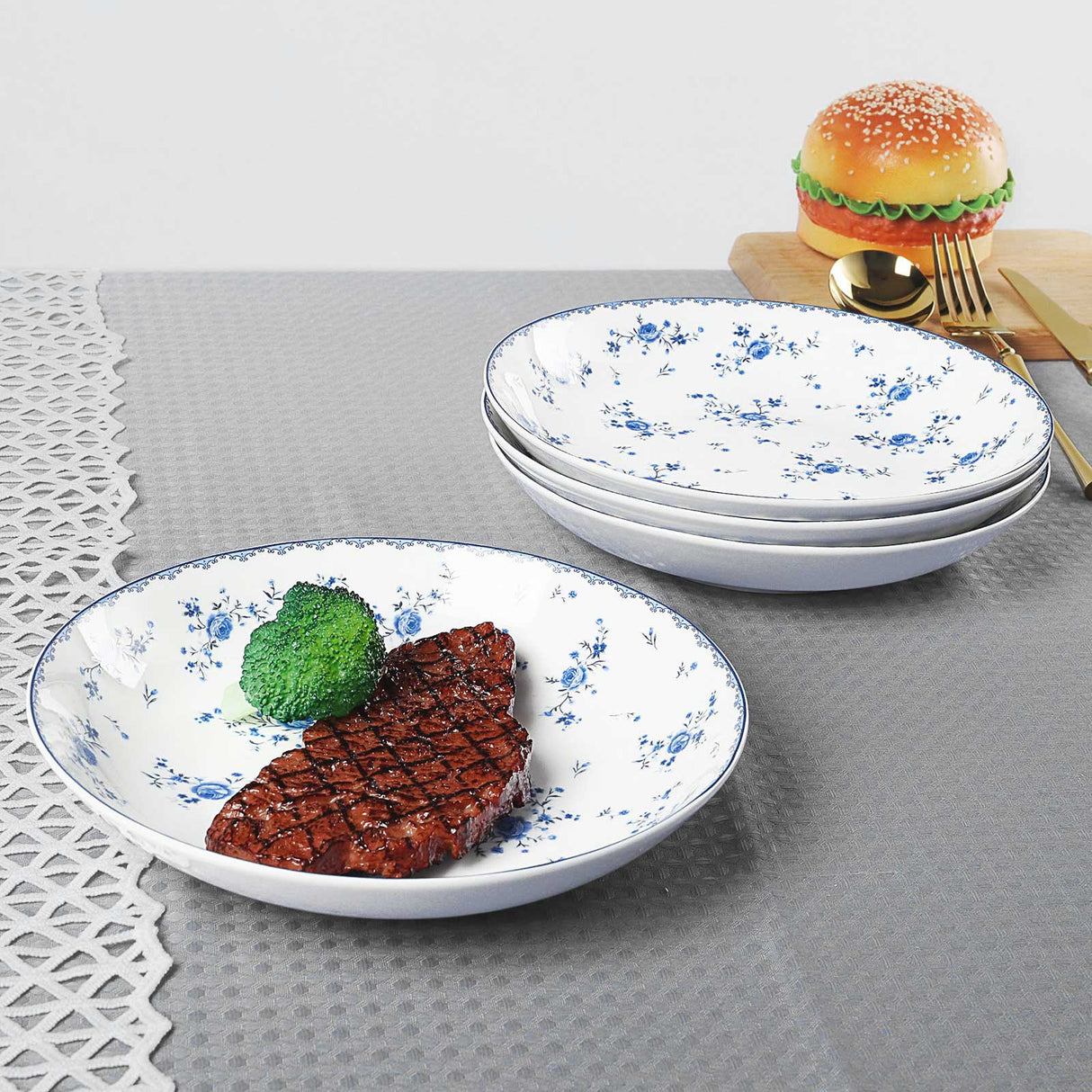 Blue Floral Porcelain Plates Set