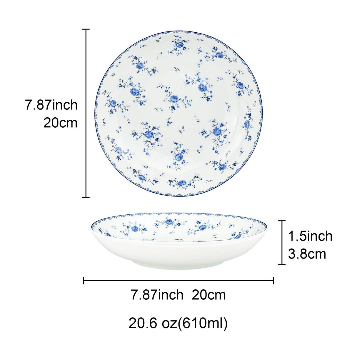 Blue Floral Porcelain Plates Set