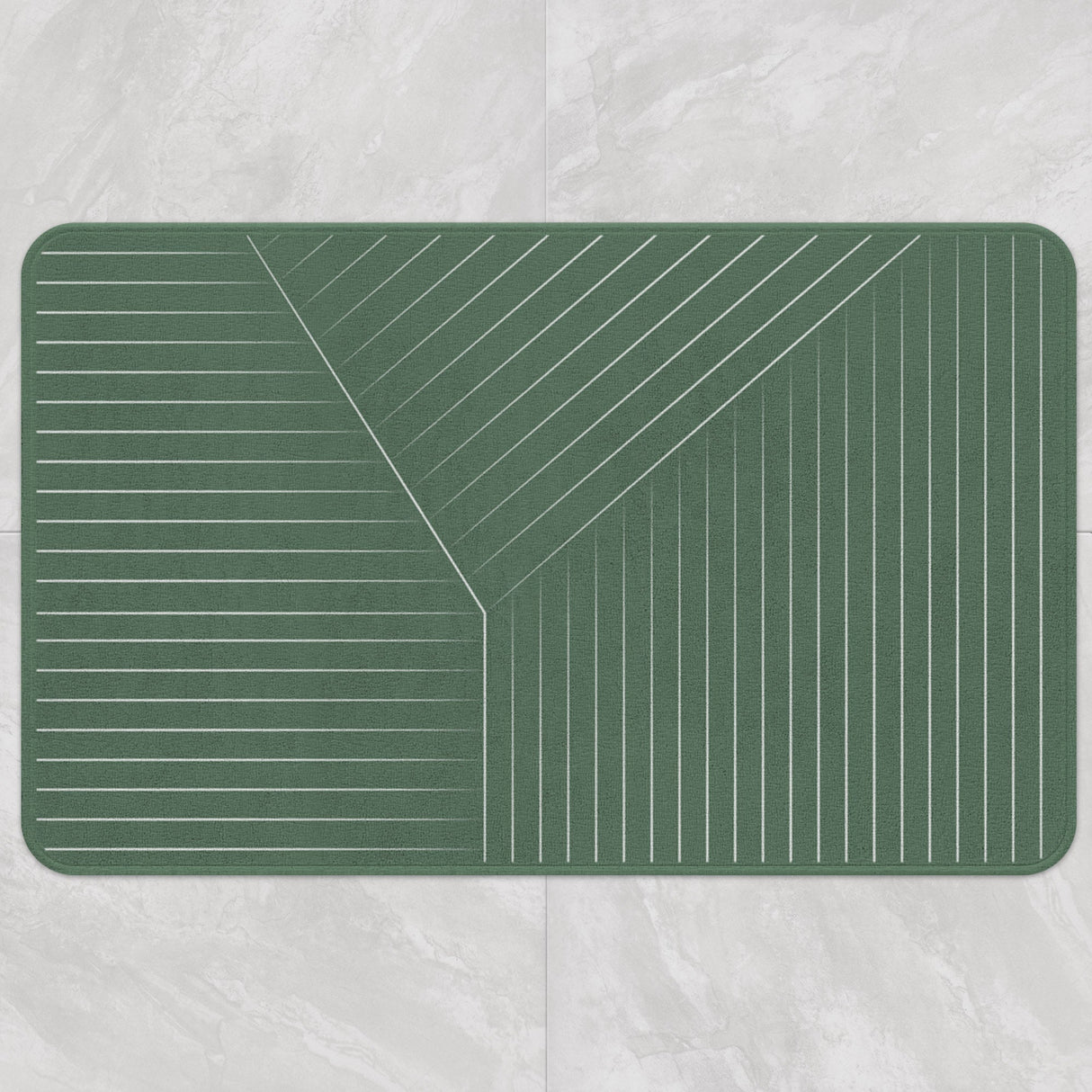 White Line Green Ground Bath Mat