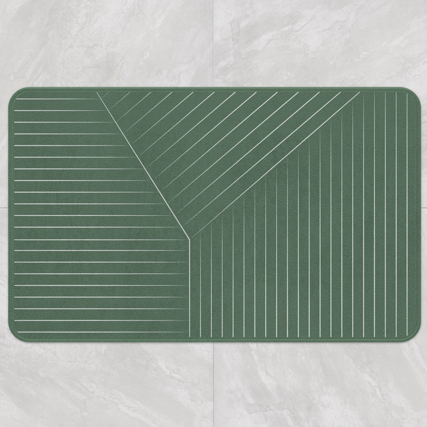 White Line Green Ground Bath Mat