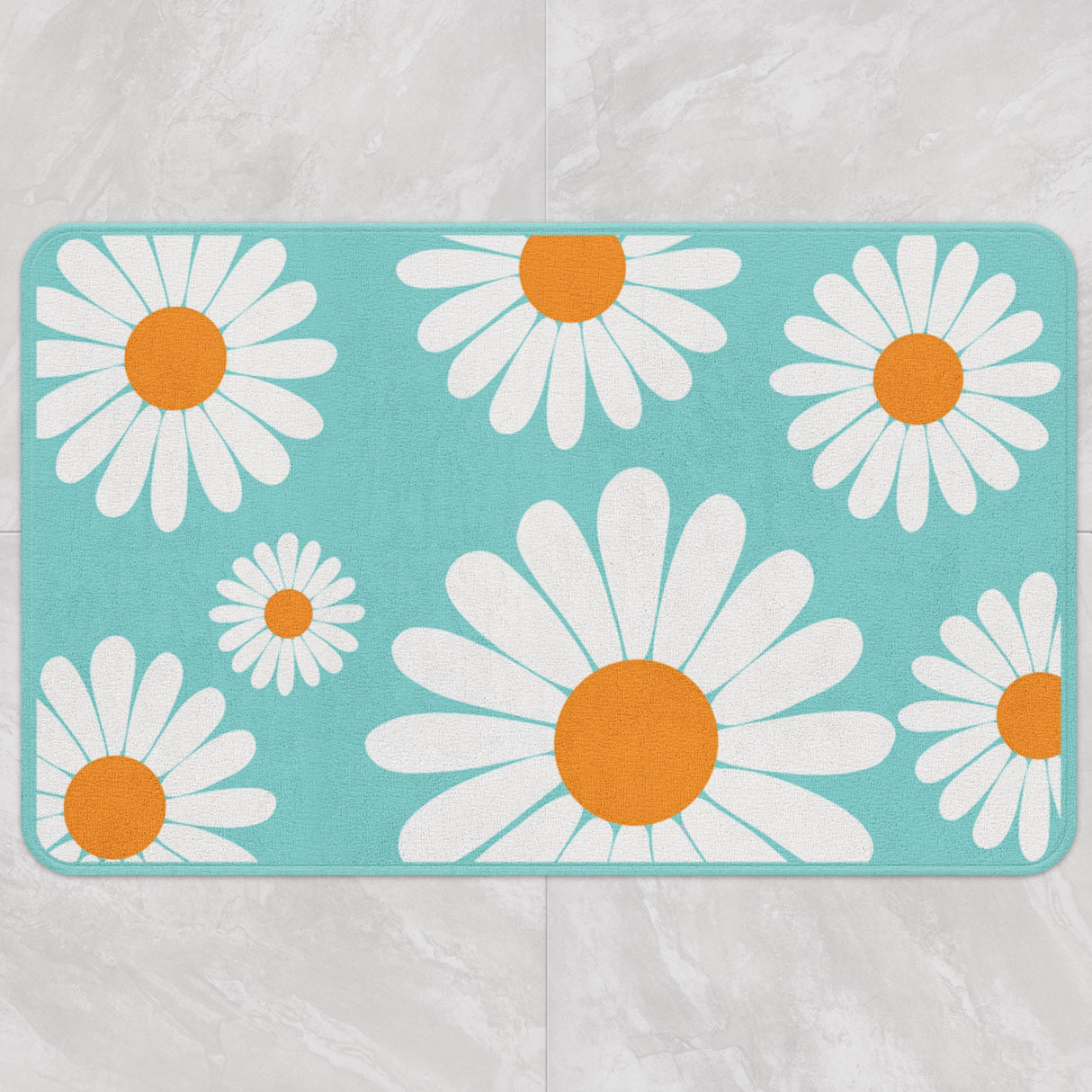 Feblilac White Daisy Green Bath Mat, Flower Bathroom Rug, Floral Soft Plush Water-Absorbent Multiple Sized Floral Anti Slip Toilet Mat, Soft Thick Bathroom Carpet, Art Bathroom Mats, Best Bath Rugs, Hot Shower Mat Non Slip, Toilet Rug