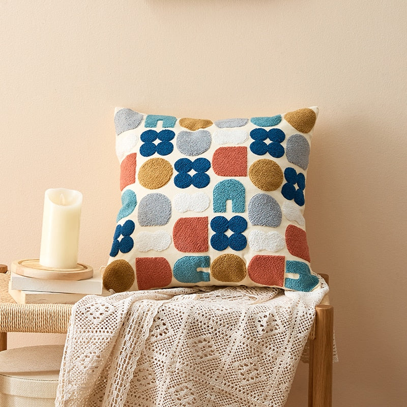 Abstract Geometric Cushion Cover Throw Pillow with Embroidery