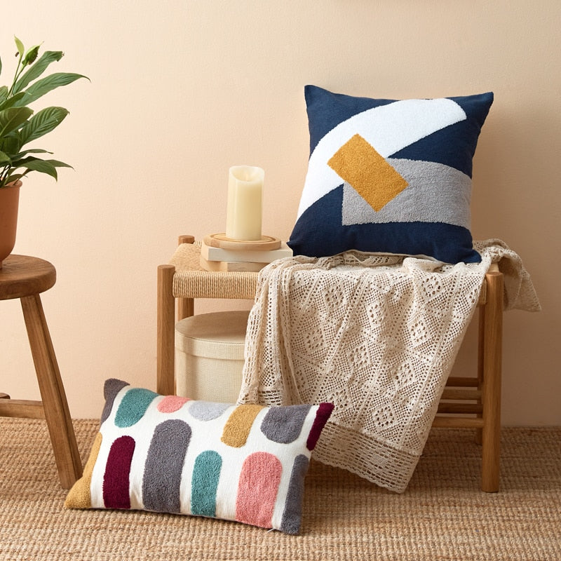 Abstract Geometric Cushion Cover Throw Pillow with Embroidery