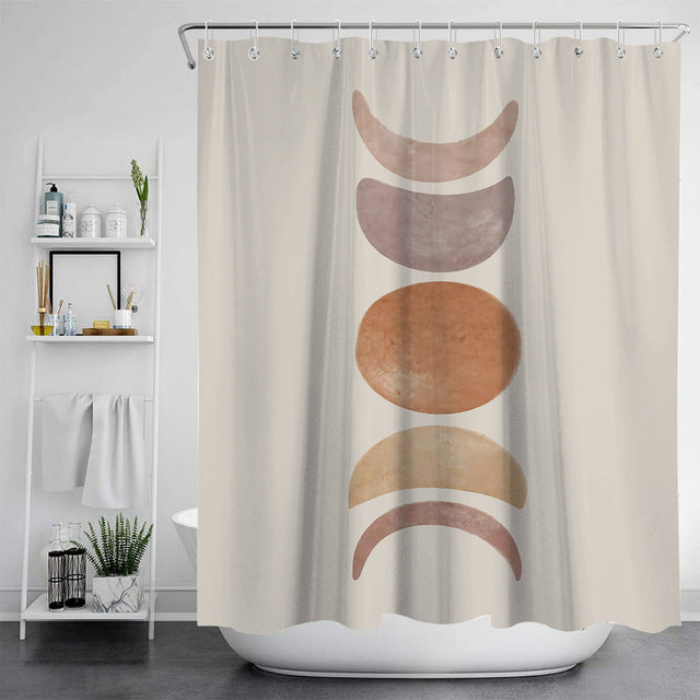 Feblilac Abstract Moon Shower Curtain with Hooks, Bathroom Curtains with Ring, Unique Bathroom décor, Boho Shower Curtain, Customized Bathroom Curtains, Extra Long Shower Curtain