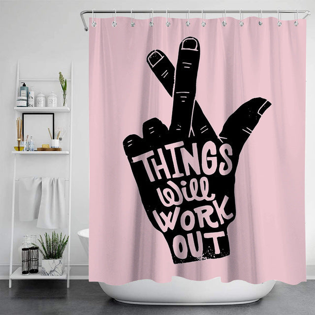 Feblilac Things Will Work Out Gestures Pink and White Shower Curtain with Hooks, Bathroom Curtains with Ring, Unique Bathroom décor, Boho Shower Curtain, Customized Bathroom Curtains, Extra Long Shower Curtain