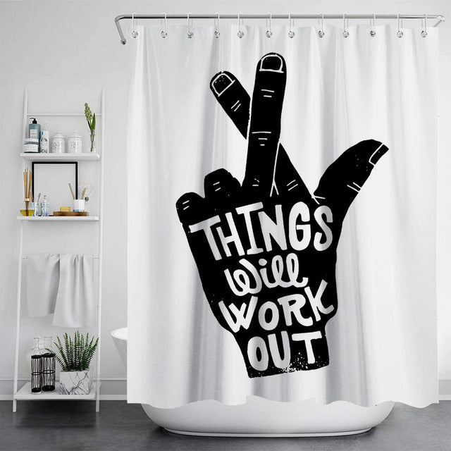 Feblilac Things Will Work Out Gestures Pink and White Shower Curtain with Hooks, Bathroom Curtains with Ring, Unique Bathroom décor, Boho Shower Curtain, Customized Bathroom Curtains, Extra Long Shower Curtain