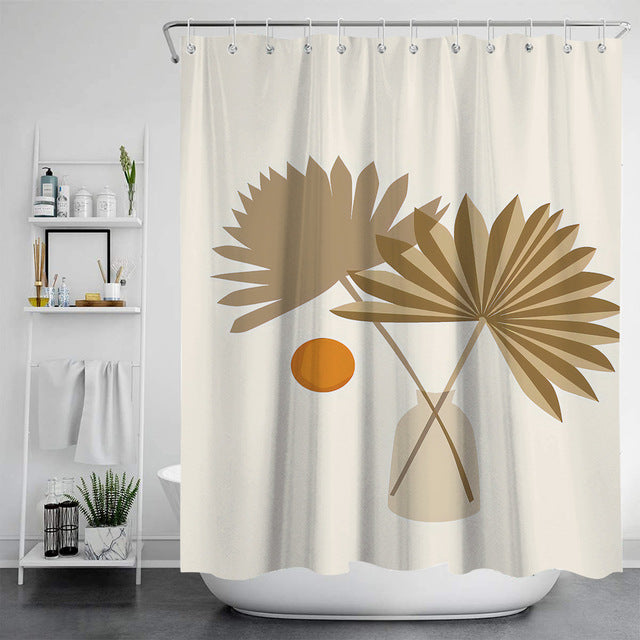 Feblilac Abstract Brown Floral and Sun Art Shower Curtain with Hooks, Bathroom Curtains with Ring, Unique Bathroom décor, Boho Shower Curtain, Customized Bathroom Curtains, Extra Long Shower Curtain