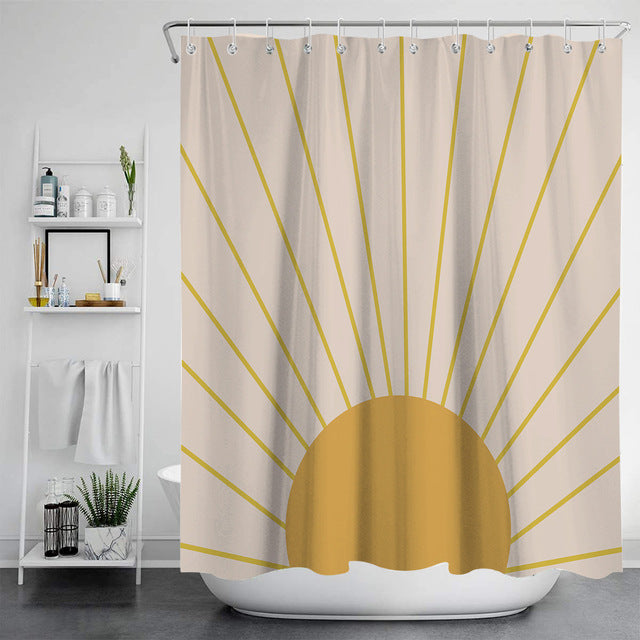 Feblilac Sun Shines Khaki Ground Shower Curtain with Hooks, Bathroom Curtains with Ring, Unique Bathroom décor, Boho Shower Curtain, Customized Bathroom Curtains, Extra Long Shower Curtain