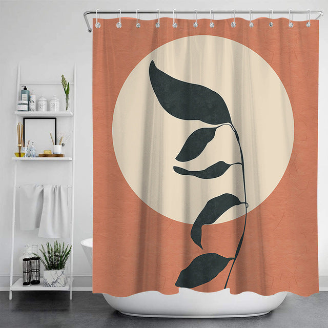 Feblilac Green Leaves and Moon Art Shower Curtain with Hooks, Floral Bathroom Curtains with Ring, Unique Bathroom décor, Boho Shower Curtain, Customized Bathroom Curtains, Extra Long Shower Curtain