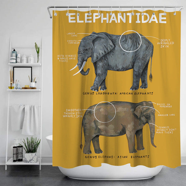 Feblilac Two Elephants Yellow Ground Shower Curtain with Hooks, Bathroom Curtains with Ring, Unique Bathroom décor, Boho Shower Curtain, Customized Bathroom Curtains, Extra Long Shower Curtain