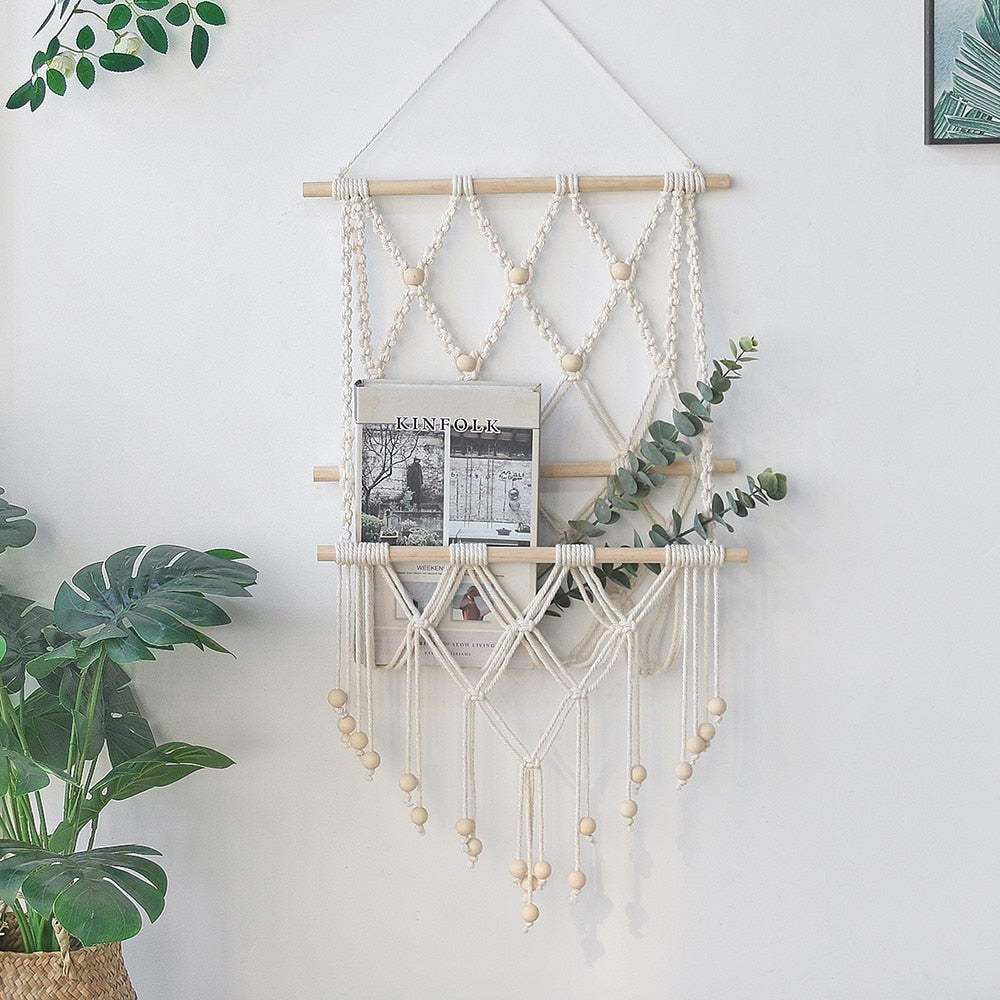 Boho Macrame Wall Hanging Shelves