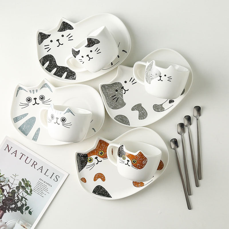 Ceramic Cat Coffee Tea Set