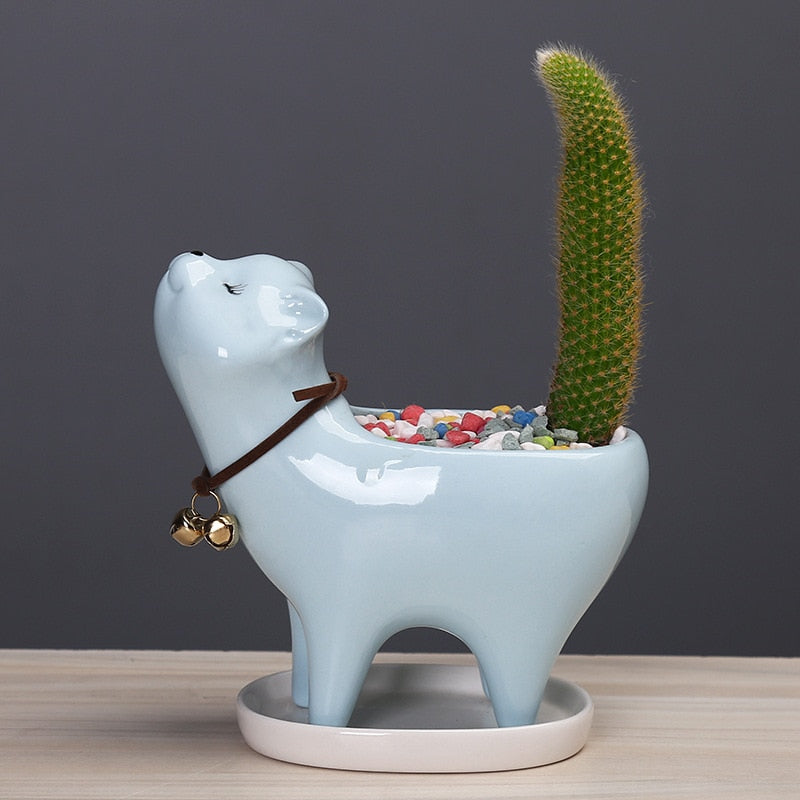 Ceramic Cat Flowerpot Garden Decor