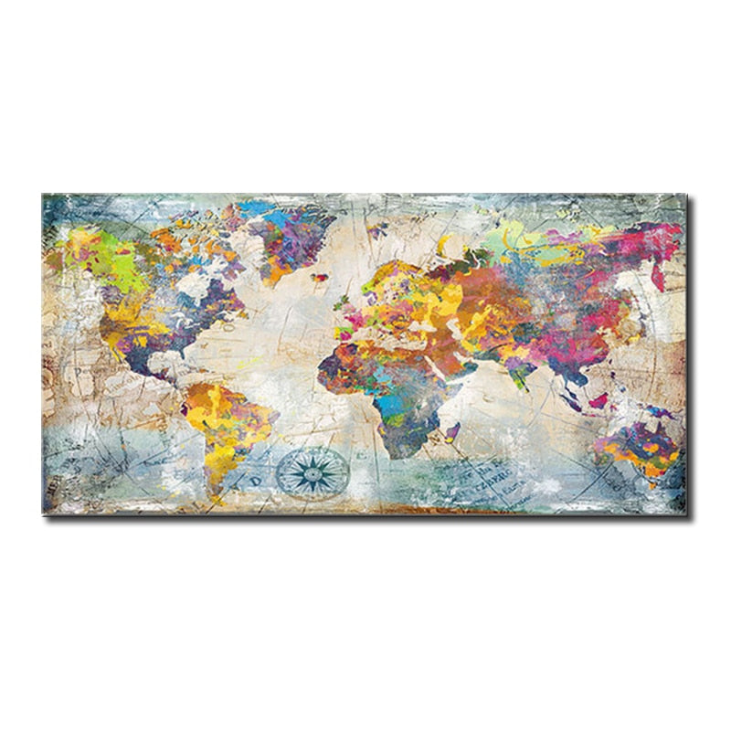 World Map Canvas Dark Academia