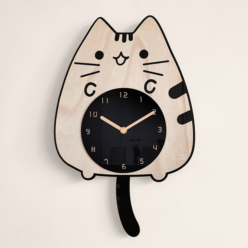 Cartoon Cat Wooden Wall Clock