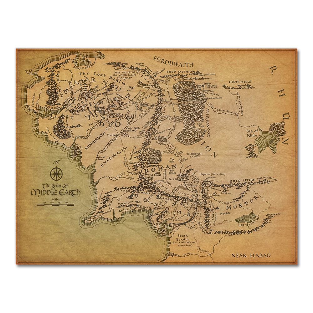 Sepia Middle Earth Canvas Poster Dark Academia