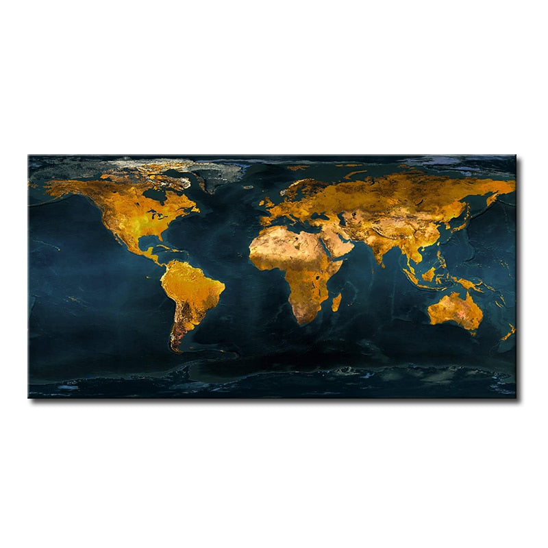 World Map Canvas Dark Academia