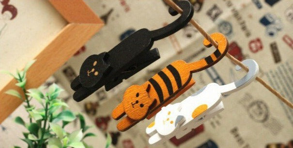 Cute Cat Wood Clip Set