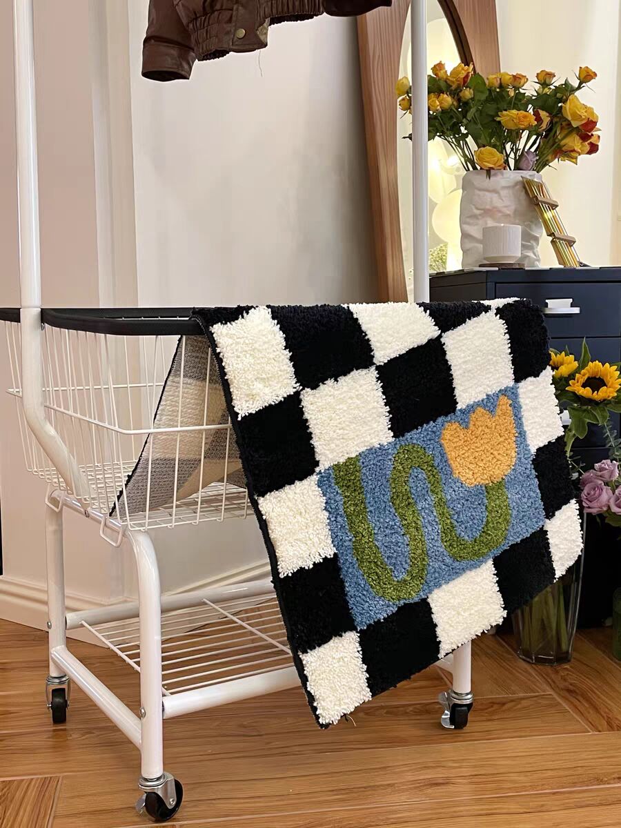 Checkered Fluffy Grids Rug